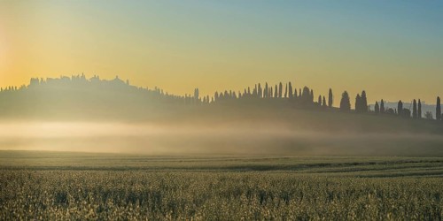 Sunrise in the Crete Senesi, Province of Siena, Tuscany, Italy, Europe