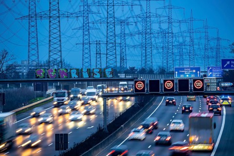 A57 motorway near Kaarst in the Rhine district of Neuss, view in the direction of the Kaarst