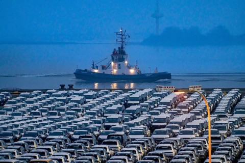 Parking space for import vehicles, hundreds of Hyundai Ioniq, electric cars, waiting for onward
