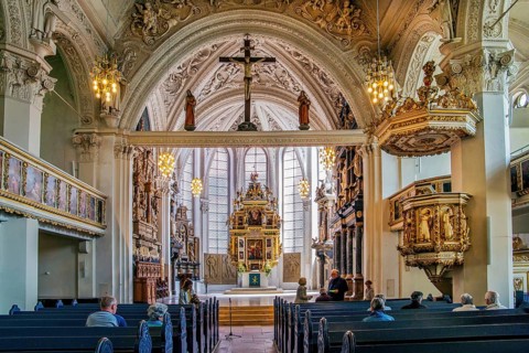 Interior of the town church with pulpit and chancel, Celle, Lüneburg Heath, Lower Saxony, Germany,