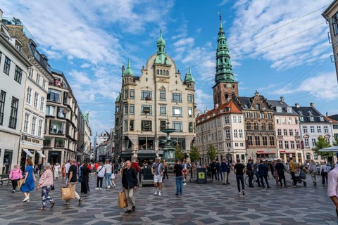 Old town, city centre, Amagertorv, part of the pedestrian zone Stroget, gastronomy, shops,