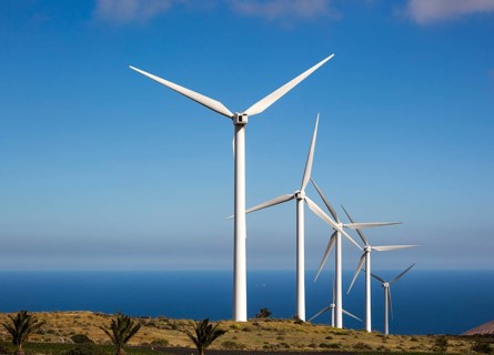 Turbines at Parque Eolico de Lanzarote wind farm, Lanzarote, Canary Islands, Spain, Europe