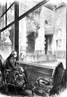 King Frederick II in the chapel of Charlottenburg Palace, interior, age, armchair, organ, organ
