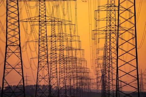 Extra-high-voltage lines, 380 KV, power line, the electricity comes from the Rhenish lignite mining