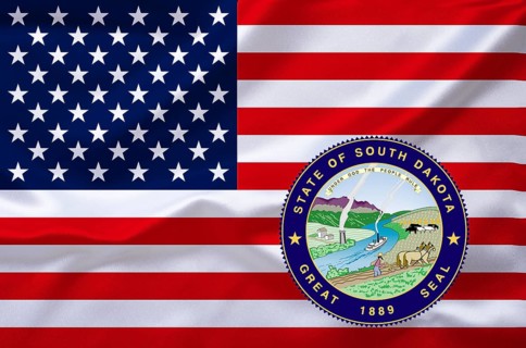 The flag of the USA with the coat of arms of South Dakota, Studio