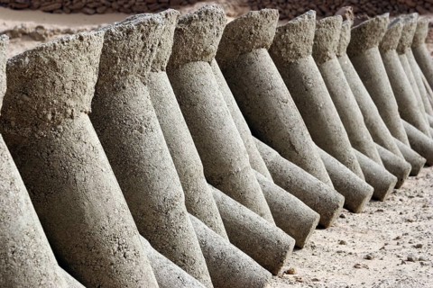 Pillars of salt extracted from natron salt pans, balma in the Sahara desert at the oasis town