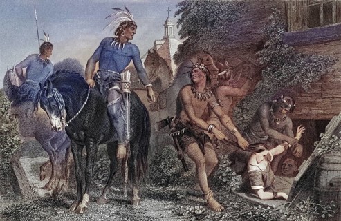 Miss Jane McCrea abducted by the Indians 1777, After a 19th century print by J Rogers after E H