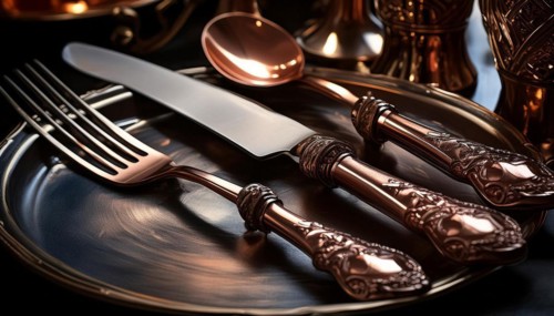 Metal, copper, cutlery and crockery made of copper