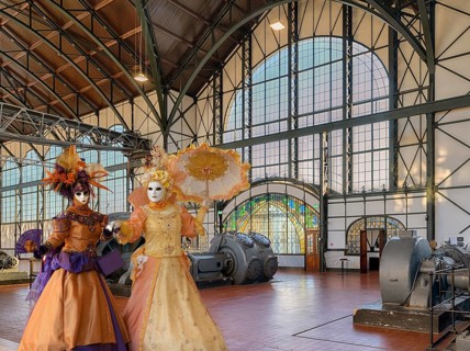 Zollern colliery machine hall with carnival figures Dortmund Germany