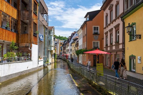The Gewerbekanal, Fischerau, in the historic city centre of Freiburg im Breisgau,