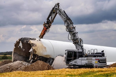 Demolished tower of a 20 year old wind turbine, in the Werl wind farm, 5 old Enercon E-66 turbines