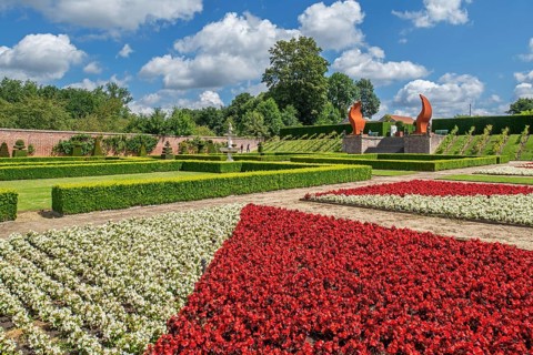 Italian-style orangery garden in summer at Kasteel van Gaasbeek, originally 13th century medieval