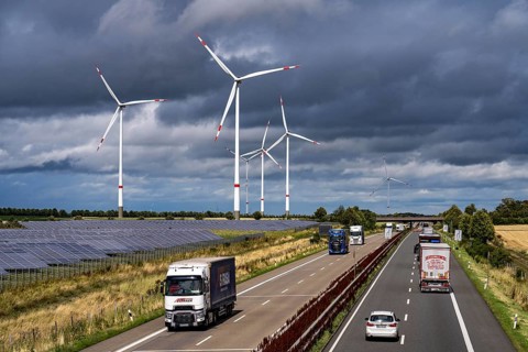 Solar park and wind farm near Morschheim, on the A63 motorway, belongs to the municipality of