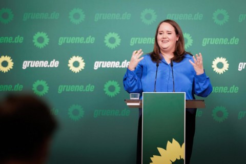 Ricarda Lang, Federal Chairwoman of Bündnis 90/Die Grünen, recorded during a press conference in
