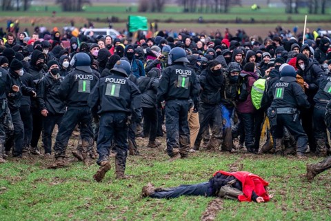 Violent clashes between thousands of demonstrators and the police, after a demonstration against