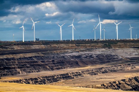 Garzweiler 2 open-cast lignite mine, north end, wind farm, near Jüchen North Rhine-Westphalia,