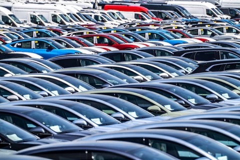 Storage area for new cars in the port of Vlissingen-Oost, vehicles are temporarily stored on over