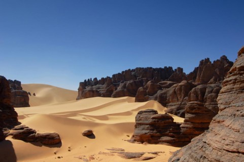 Desert landscape, Tin Akascheker, Algeria, rock formations, Algeria, Africa