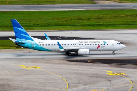A Garuda Indonesia Boeing 737-800 aircraft with the registration PK-GFU at Changi Airport,
