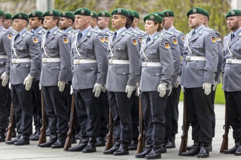 Soldiers from the Bundeswehr Guard Battalion, photographed during a reception with military honours