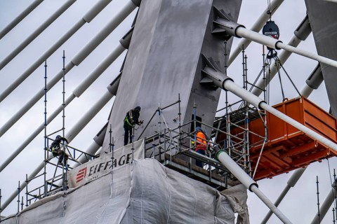 New construction of the A1 motorway bridge over the Rhine near Leverkusen, after completion of the
