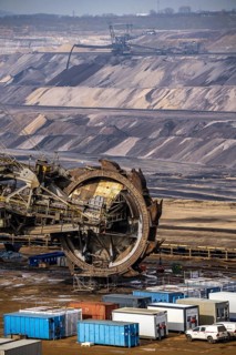 Garzweiler opencast lignite mine, bucket wheel excavator undergoing maintenance and repair, near