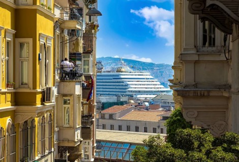 Turkey, scenic colorful Istanbul Karakoy old historic neighborhood near Galata Tower, Asia