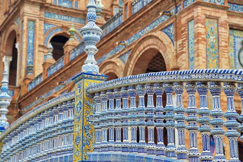Seville, Spain-October 14, 2017: Plaza De Espana, Seville, Architectural Details and Ornaments