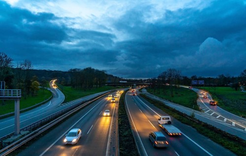 The Kaiserberg motorway junction, A40 motorway, Ruhr expressway, crosses the A3, bridge landscape,