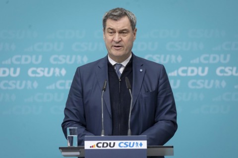 Markus Söder, Minister-President of Bavaria, at a press conference after the joint meeting of the