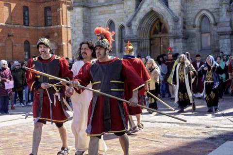Detroit, Michigan, The Stations of the Cross are portrayed, in Spanish, on Good Friday at the