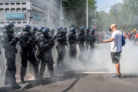 Police operation at a demonstration against the planned assembly law in North Rhine-Westphalia, in