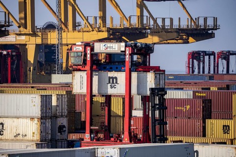 Container terminal in the seaport of Bremerhaven, Eurogate Container Terminal with almost 50