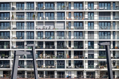 Facade at Bakenhafen, residential building, Hafencity Hamburg, new district on the Elbe, on the