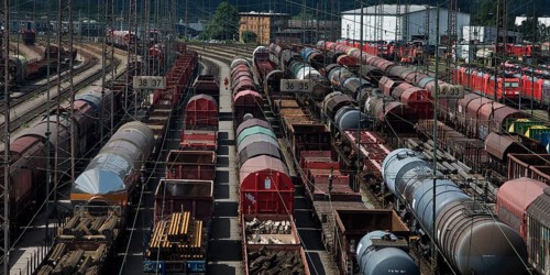 Train formation yard in the Vorhalle district, marshalling yard, goods trains, Hagen, Ruhr area,