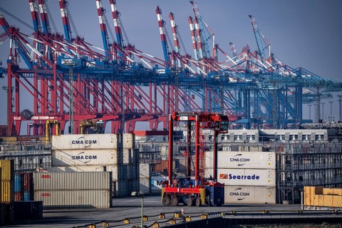Container terminal in the seaport of Bremerhaven, Eurogate Container Terminal with almost 50