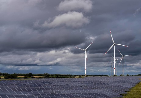 Solar park and wind farm near Morschheim, part of the municipality of Kirchheimbolanden,