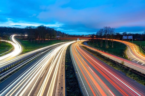 The Kaiserberg motorway junction, A40 motorway, Ruhr expressway, crosses the A3, bridge landscape,
