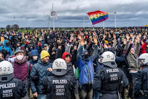 Violent clashes between thousands of demonstrators and the police, after a demonstration against