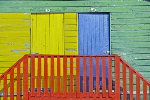 Colourful changing cabins on the beach at St. James near Muizenberg, Falsebay, Somerset West, South