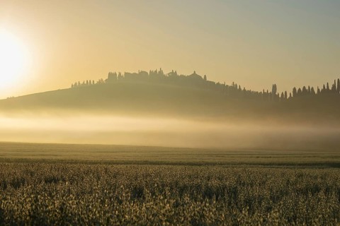 Sunrise in the Crete Senesi, Province of Siena, Tuscany, Italy, Europe