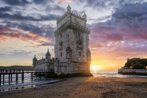 Belem Tower or Tower of St Vincent, famous tourist landmark of Lisboa and tourism attraction, on