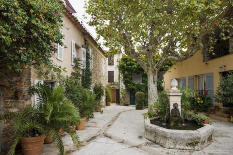 Small village square, Grimaud, Département Var, Provence-Alpes-Côte d'Azur, South of France,