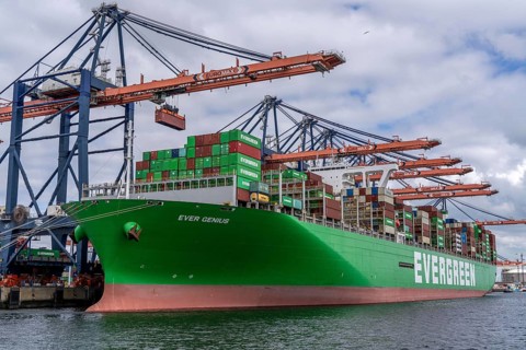 Euromax Container Terminal, container freighter Ever Genius, Evergreen shipping company, being