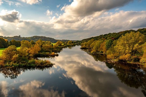 The Ruhr near Bochum-Stiepel, right and Hattingen-Blankenstein, North Rhine-Westphalia, Germany,