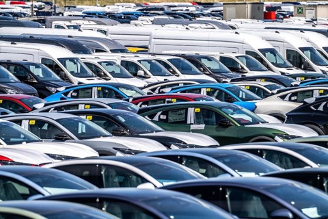 Storage area for new cars in the port of Vlissingen-Oost, vehicles are temporarily stored on over