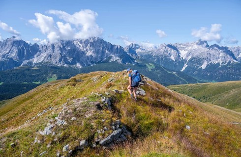 Hiker on the Carnic High Trail, Carnic Main Ridge, Carnic Alps, Carinthia, Austria, Europe