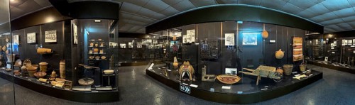 Panoramic view Panoramic view of several showcases with exhibits on traditional labour life in past