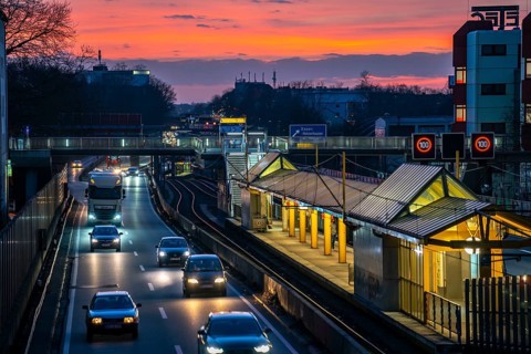 A40 motorway, Ruhrschnellweg, Savignystrasse underground station, ETEC Essen, North