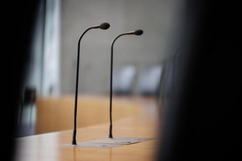 Microphones in a hearing room in the Marie-Elisabeth-Lüders-Haus